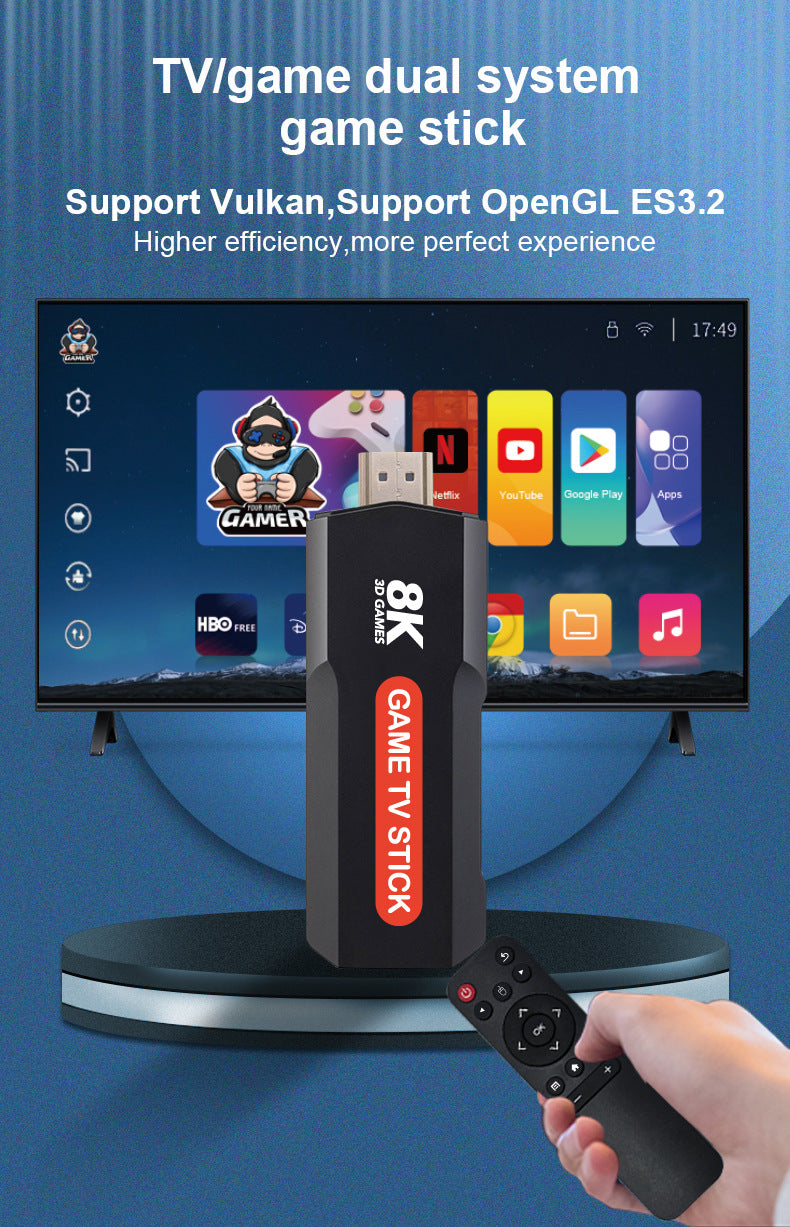 Q9 Max & X2 8K Ultra HD Game TV Stick – Dual-System Media Player with 10,000+ Retro Games, Android TV, WiFi 6, Wireless Controllers, and 8K HDR Streaming