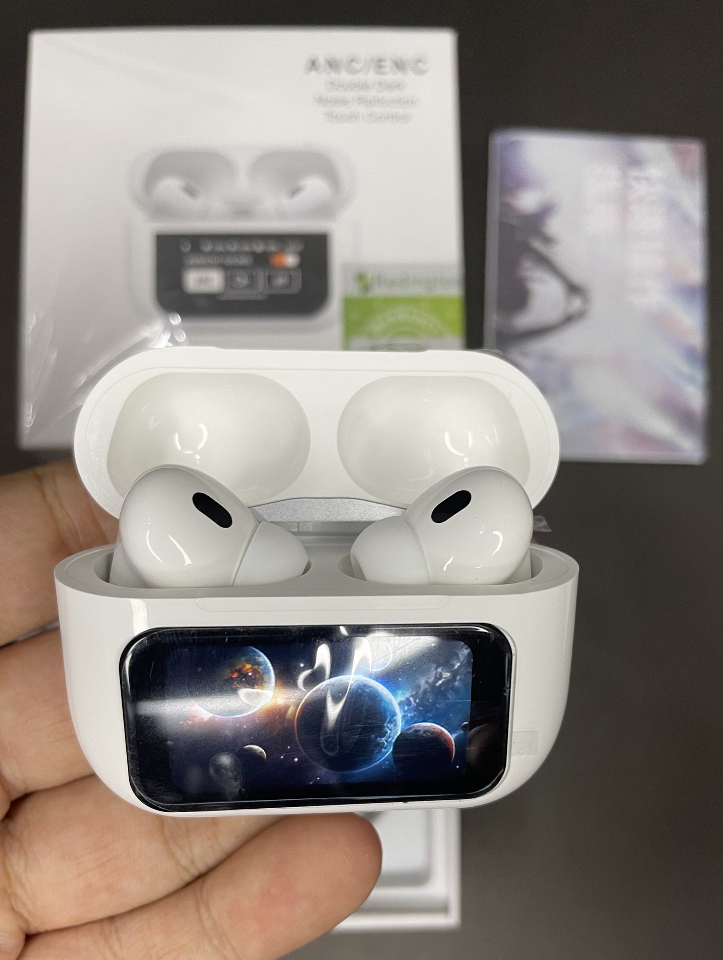 Airpods A9 Pro 5th Gen Digital Display ANC+ENC + Wisdom Screen + Ear Detection Light Sense Earbuds