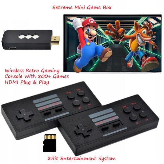 Extreme Mini 8 Bit Game Box – Wireless Retro Gaming Console with 818+ Classic NES Games, HDMI Plug & Play, Multiplayer Support