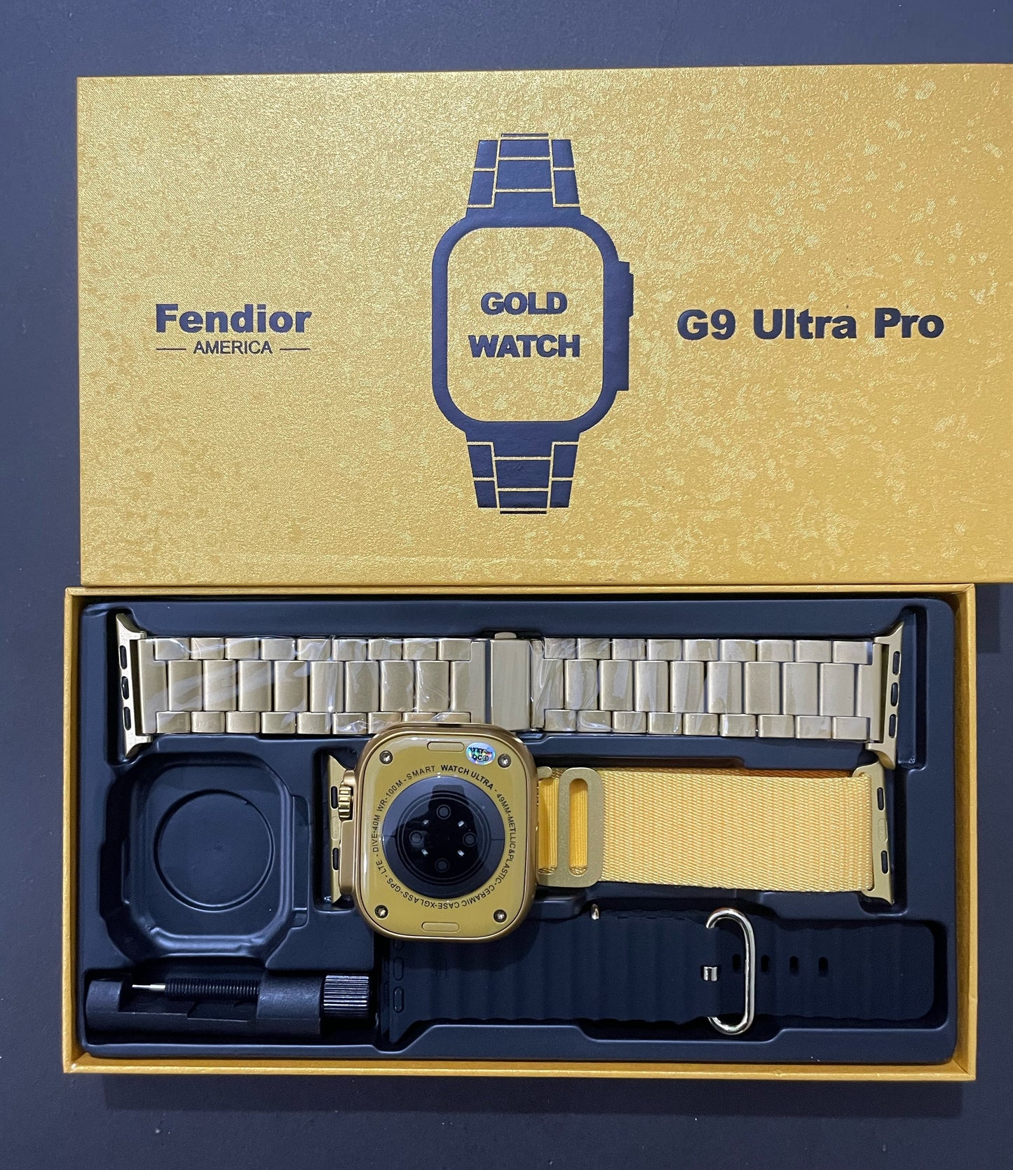 G9 Ultra Pro Smart Watch (Golden Edition) – 49MM Ultra Series 8 | IPS Display | NFC | Bluetooth Calling | Wireless Charging | Multi-Sport Fitness Tracker