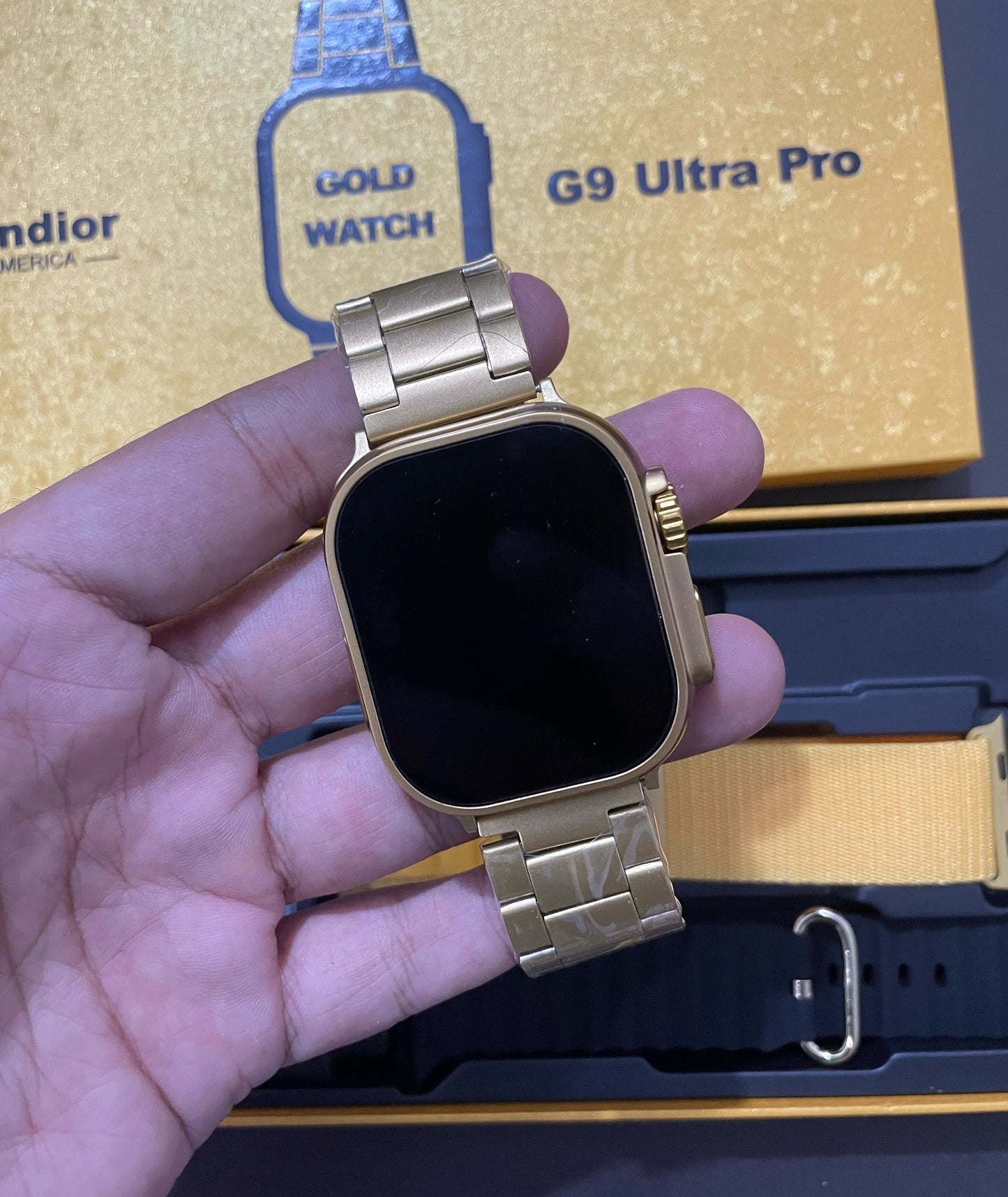 G9 Ultra Pro Smart Watch (Golden Edition) – 49MM Ultra Series 8 | IPS Display | NFC | Bluetooth Calling | Wireless Charging | Multi-Sport Fitness Tracker