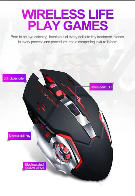 Rechargeable Wireless Lightning Gaming Mouse | 2-Color LED Backlight, Dual Mode Bluetooth & 2.4GHz | Silent Click, 3 Adjustable DPI Levels,