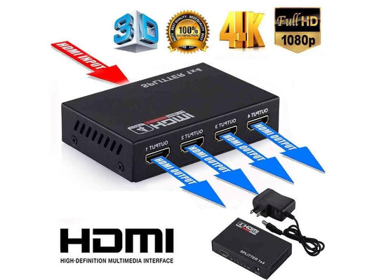 HDMI Splitter 1 In 4 Out | 4K Ultra HD 1080p | HDMI 1.4v with 3D Support and DTS-HD Audio