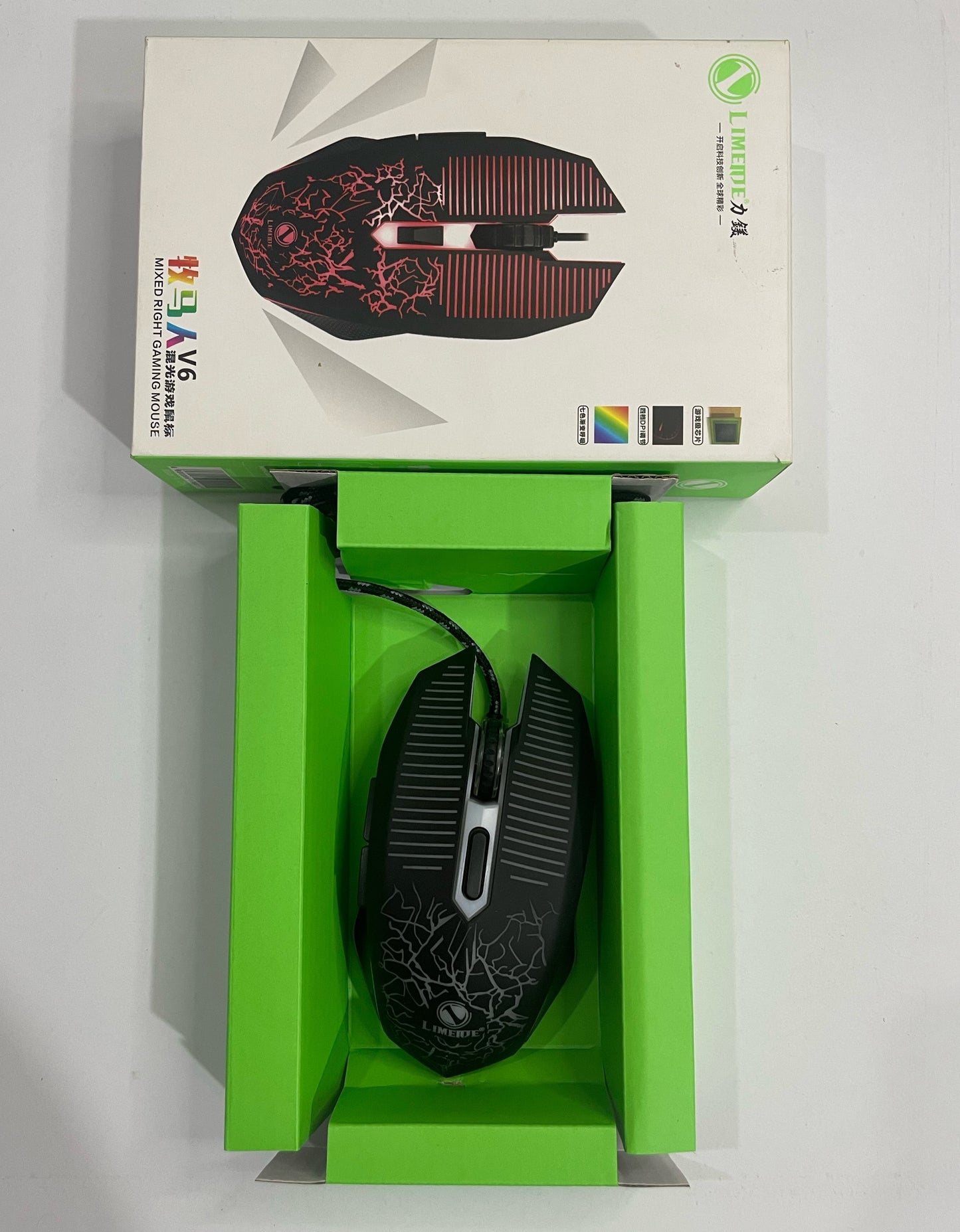 Limeide V6 Gaming Mouse with Seven-Color LED Dazzle - 1800 DPI Optical Engine With 6 Buttons