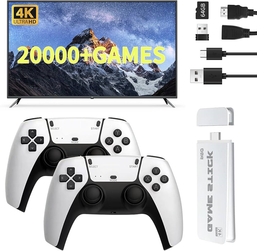 M15 4K Retro Game Stick | 20,000+ Pre-Loaded Games, Dual Wireless Controllers, 120Hz Refresh Rate | Plug-and-Play HDMI Console for PS1, GBA, SNES