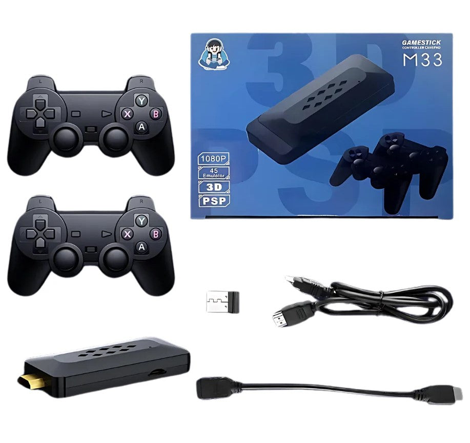 M33 4K Game Stick | 64GB Built-in 33,000 Games, 45 Classic Emulators, Dual 2.4G Wireless Controllers | Plug-and-Play, 4K HDMI Output