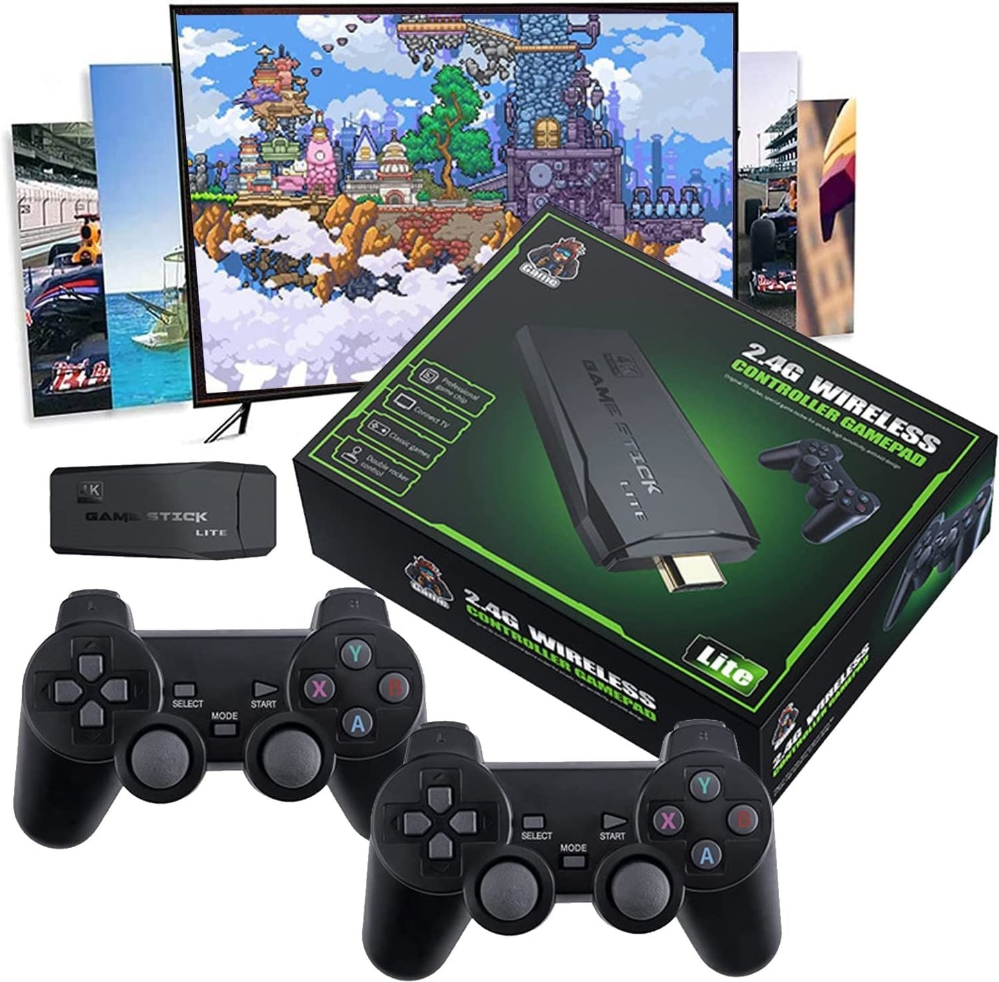 M8 4K Game Stick Console with 20000+ Retro Games | Wireless Controllers | HDMI Output | 64GB TF Card | Quad-Core Gaming Stick