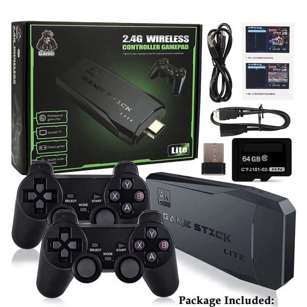 M8 4K Game Stick Console with 20000+ Retro Games | Wireless Controllers | HDMI Output | 64GB TF Card | Quad-Core Gaming Stick