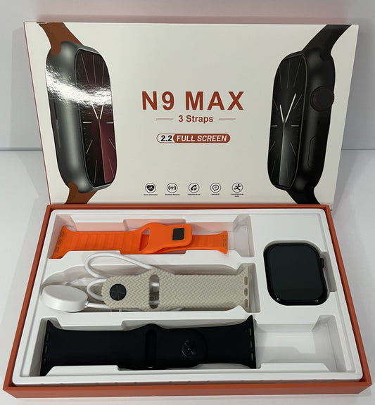 N9 Max Smart Watch for Men and Women | Stainless Steel | 3 Interchangeable Straps | 2.02'' HD IPS Display | Bluetooth Calling | Fitness Tracking Features | Heart Rate and Sleep Monitoring | Wireless Charging | Custom Watch Faces | Android Compatible