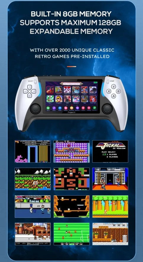 PROJECT-X Handheld Game Console | 4.3-Inch IPS Screen, 40,000+ Games Preinstalled, Portable HD Gaming with Multimedia Support | TV Connection, Long Battery Life