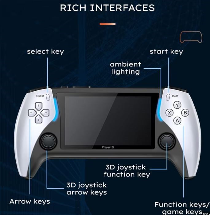 PROJECT-X Handheld Game Console | 4.3-Inch IPS Screen, 40,000+ Games Preinstalled, Portable HD Gaming with Multimedia Support | TV Connection, Long Battery Life