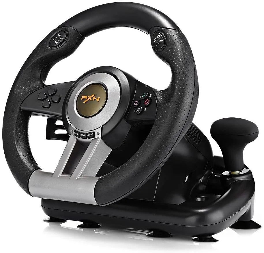 PXN V3 Pro Racing Wheel – 180-Degree Steering Wheel with Dual-Motor Feedback, Foldable Pedals, and Suction Mount