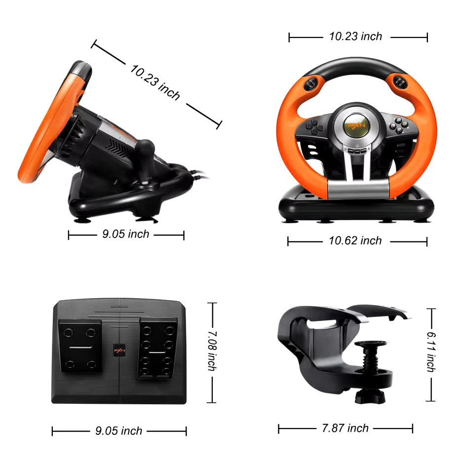 PXN V3 Pro Racing Wheel – 180-Degree Steering Wheel with Dual-Motor Feedback, Foldable Pedals, and Suction Mount