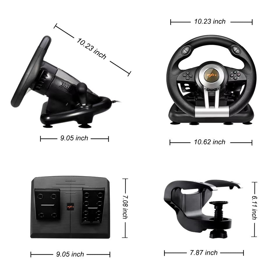 PXN V3 Pro Racing Wheel – 180-Degree Steering Wheel with Dual-Motor Feedback, Foldable Pedals, and Suction Mount