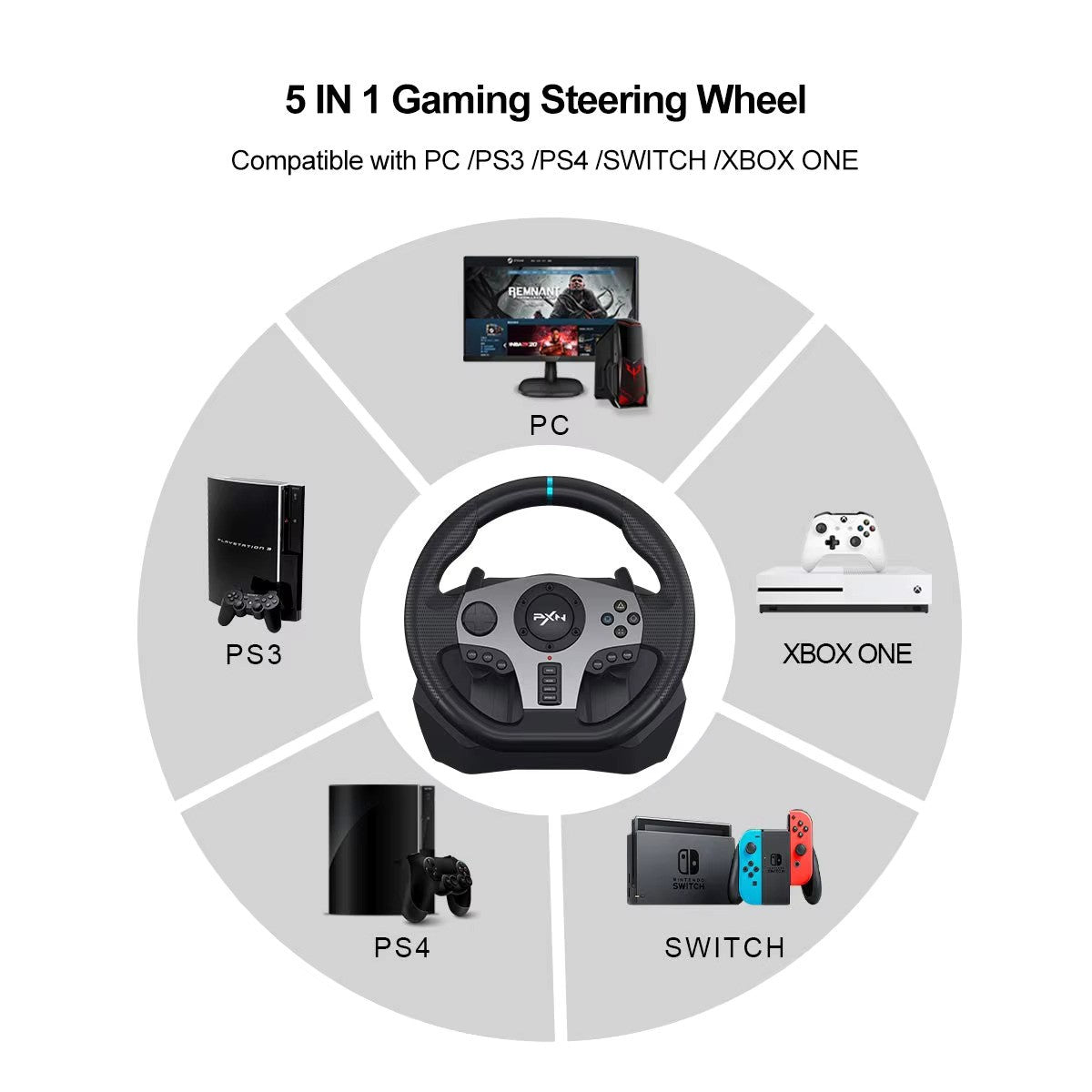 PXN V9 Racing Wheel – 270°/900° Steering Wheel with Pedals and 6-Speed Shifter for PC, PS4, Xbox Series X/S, and Nintendo Switch