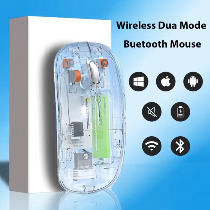 Transparent Triple Mode Bluetooth compatible 2.4G Wireless Mouse One-Click Desktop Type-C Rechargeable Silent Mice Mute | Dual Mode Bluetooth & 2.4GHz Wireless | Rechargeable, Silent Click, 3 Adjustable DPI Levels