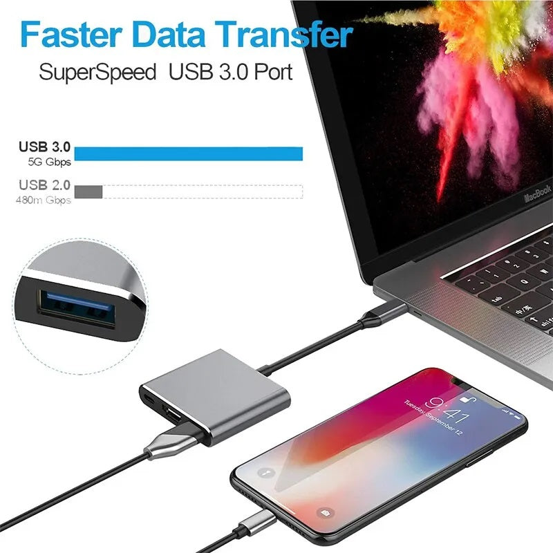 3-in-1 USB-C Hub with 4K HDMI, USB 3.0, and PD Fast Charging Adapter for MacBook Air 12 and Type-C Devices