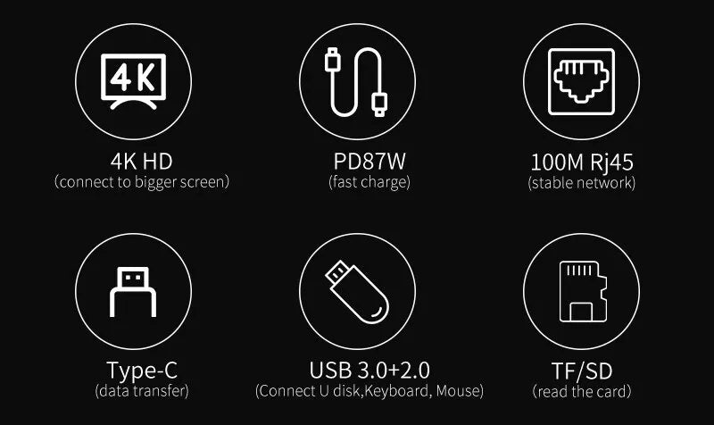 8-in-1 USB Type-C Hub with 4K HDMI, RJ45 Ethernet, SD/TF Card Reader, and PD Fast Charging for MacBook and Notebook Computers